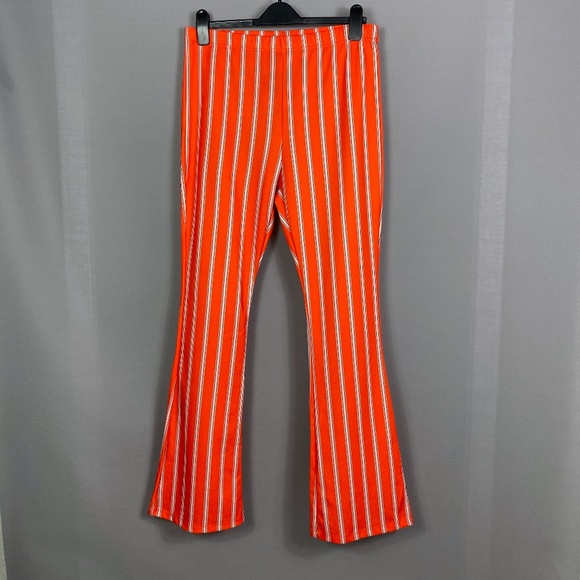 Topshop Oxford Stripe Flare High Waist Trousers Pants in Red Orange Size… - Picture 4 of 10